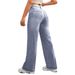 Women's Clothing New Discount Craft Washed Mid Waist Wide Leg Jeans Loose Casual Versatile_ecoleips.com