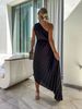 Women's Clothing women's new solid color dress fashion sexy oblique shoulder pleated hollow dress 8043_ecoleips.com