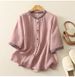 Women's Summer Embroidered Cotton Linen Shirt Loose Casual Top 3 Colors Five Sleeve Short Sleeve New Style_ecoleips.com