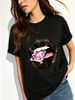 Women Y2K Hip Hop Black Lips Pink Diamond Dollar Sign Graphic T Shirt Round Neck Short Sleeve Loose Streetwear Summer Tops_ecoleips.com