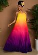Curvy Women Gradient Print Halter Neck Dress, Ruched Detail Sexy Fashion New Spring Summer Elegant Dress_ecoleips.com