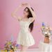 Sweet Floral Lace Mini Dress – Cottagecore Style, Puff Sleeves & Square Neck (S/M/L, High Waist & Ruffle Hem)_ecoleips.com