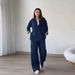 Women's Clothing Loose Casual Long Sleeved Tops Wide Leg Pants Denim Suits_ecoleips.com
