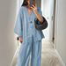 Women's Clothing Women's Fashion Casual Set V Neck Single Button Loose Fitting Long Sleeved Top And High Waisted Trousers Two Piece Set_ecoleips.com
