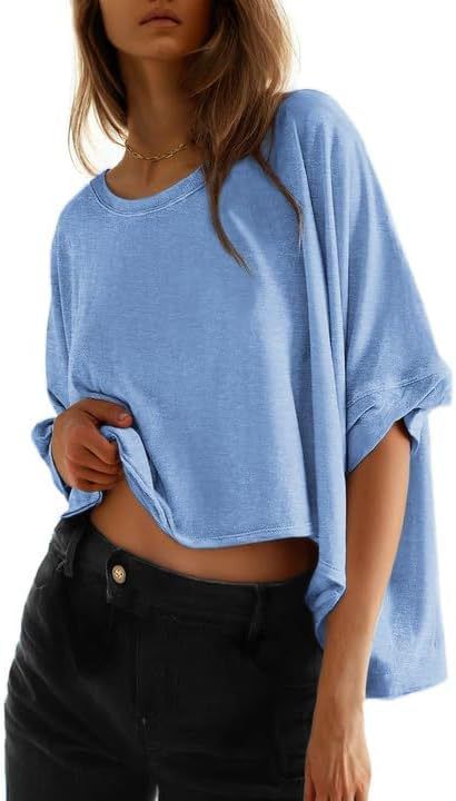 Summer Casual Women's Oversized Batwing Sleeve T-Shirt Knot Short Sleeve Top For Women_ecoleips.com