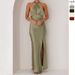 Women's Clothing Sexy Waist Halter Neck Slit Long Satin Sleeveless Dress Women_ecoleips.com