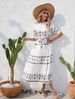 Women's Clothing Ethnic Style Printed Five Point Sleeve Dress_ecoleips.com