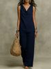 Organic Linen Lounge Set – Women's V-Neck Tank & Wide-Leg Pants (S-XXL, 5 Earth Tones)_ecoleips.com