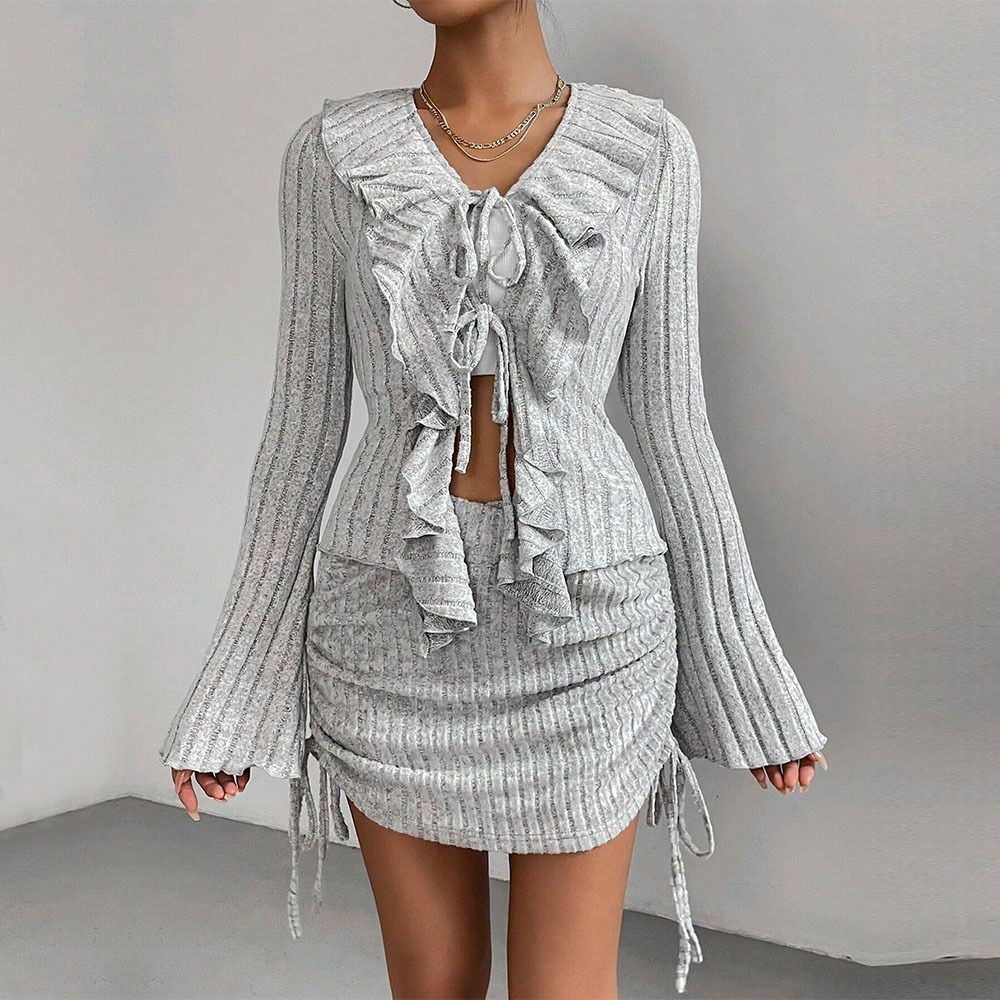 Voya Women's Sexy, Elegant And Fashionable Set For Spring And Summer, New Style With Mushroom Edge And Slim Fit, Two-piece Set_ecoleips.com