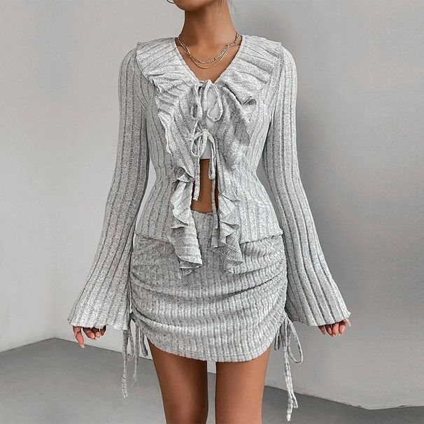 Voya Women's Sexy, Elegant And Fashionable Set For Spring And Summer, New Style With Mushroom Edge And Slim Fit, Two-piece Set_ecoleips.com