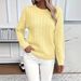 Women's Clothing Classic Cable Knit Crew Neck Sweater Women's Stylish Versatile_ecoleips.com
