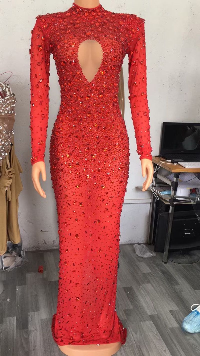 Women's Clothing Performance Costumes Long Sleeves Wrapped Tight Sexy Wrapped Catwalk Host Singer Fishtail Long Sleeves_ecoleips.com