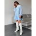 Autumn Loose Collar Dress With Belt, Bold Color Contrast, Stylish And Chic For Casual Commuting_ecoleips.com