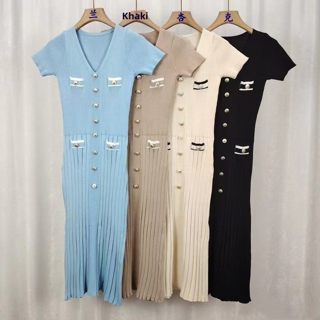 Summer Long Commuter Short Sleeved Dress Style Mature Sexy Slim Fitting Knitted Bodycon Skirt Women's Clothing_ecoleips.com