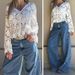 Elegant Lace Crochet V-Neck Knit Top For Women - Breathable Cotton Blend Openwork Blouse With Single Button Closure_ecoleips.com