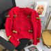 Women's Clothing New Cherry Age Reducing Sweet Sweater Women's Short Thickened Knitted Cardigan Loose Lazy Style Top_ecoleips.com
