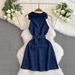 Women's Clothing Denim Skirt Retro Suit Collar Diamond Pattern Mechanism Waist Slimming Dress_ecoleips.com