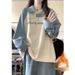 OLO Collar Print Half-Zip Top & Drawstring Fleece Jeans Set – Retro Casual Outfit (Blue/Pink Options)_ecoleips.com