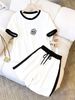 Women's Printed Short-Sleeve Tee & Shorts Set - Korean-Inspired Slim Fit Outfit For Summer-11_ecoleips.com