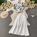 French-Inspired Floral Print Blazer And Midi Dress 2-Piece Set, Elegant Ruffle Sleeve Loose Fit Outfit For Women, Chic Office To Dinner Ensemble_ecoleips.com