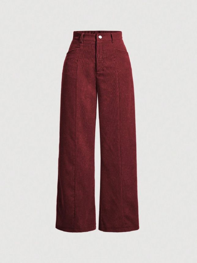 2025 European American Cross-Border High-Waisted Corduroy Pocket Wide-Leg For Women, Autumn And Winter Retro Casual Long_ecoleips.com