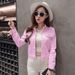 Blue short denim jacket student jacket denim shirt spring and autumn solid color long sleeve women's tops_ecoleips.com