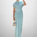 K Fashionable Waist Cinching Shawl Style Pleated Standing Cut Wrapped Elegant Long Dress For Women_ecoleips.com
