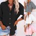Women's Clothing New Fashion Solid Color Pocket Long Sleeve Shirt Loose Shirt_ecoleips.com