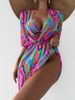 Verve 2025 New Multi-color Printed Three-piece Swimsuit For Women With Mesh Cover-up And Two-piece Bikini_ecoleips.com