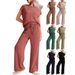 Women's Three-Sleeve Drawstring Trouser Suit Casual Solid Color Commuter Fashion Spring/Summer New Arrival by Amazon_ecoleips.com
