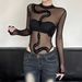Self-designed European And American Niche Personalized Snake Print Sexy Slim-fit Sheer Basic Round-neck Long-sleeve_ecoleips.com