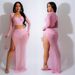 Women's Clothing Fashion Women's Solid Color Mesh Hot Diamond Long Sleeved Long Skirt Two Piece Set_ecoleips.com