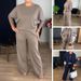 Women's 3 Piece Set Solid Color Round Neck Long Sleeved Top With Belt Comfortable Pants Clothing_ecoleips.com