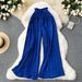 Women's High Waist Straps Casual Pants Summer Wear Slimming Wide Leg Pleated plus Size Slightly Fat Cover Drape_ecoleips.com