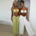 51751 European American Foreign Trade Cross-Border Strapless Women's Metal Color-Block Crop Striped Top And Skirt_ecoleips.com