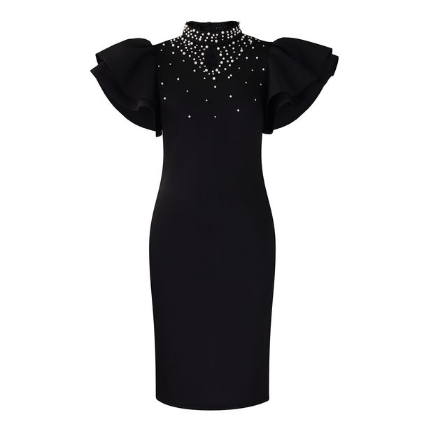 Women's Clothing Fashionable And Elegant Elegant Semi-High Neck Beaded Lace Bodycon Dress | Slim Fit Sexy Pencil Dress For Women_ecoleips.com