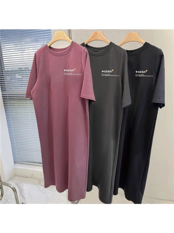 Summer Japanese Cute Cartoon Simple Cat Fashion Printed Women's Large Size Loose Short-sleeved Dress_ecoleips.com