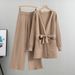 2025 Spring And Autumn New Cardigan Wide Leg Pants Thick Needle Two-Piece Casual Lace Up Solid Color Knitted Set_ecoleips.com