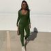 Women's Slimming High-Waisted Jumpsuit Long Sleeve Solid Color Bodysuit Tummy Control Butt Lifting Stretchy One-Piece Pants For Casual Workout_ecoleips.com