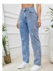 Vintage Embroidered High-Waisted Jeans – Stretch Cotton Denim Pants With Floral Stitching & Straight Leg_ecoleips.com