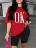 Summer Women's Casual Fashion It's OK Don't Worry Letter Printed Loose T-shirt Shorts Two-piece Sportswear Suitable For Daily Wear-133_ecoleips.com