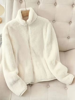 Women’s Autumn And Winter Pure Color Zipper Fleece Jacket Double-sided Fleece For Warmth And Comfort._ecoleips.com