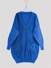 Cobalt Blue V Neck Pit Rib Knit Tunic, Oversized Loose Lightweight Breathable Soft Skin-touch Multi-Pocket Long Sweater_ecoleips.com