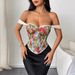 Jacquard Floral Bustier Top With Boning, Oil Painting Print Sleeveless Corset Vest For Women, Backless Fashion Camisole_ecoleips.com