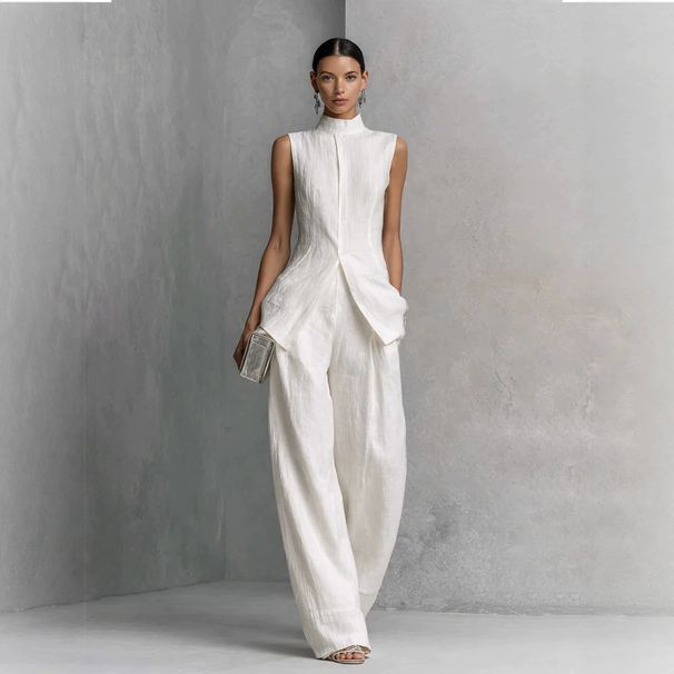 Flowy Fashion Sleeveless Trouser Set Solid Color Stylish Independent Store Shirt Women's Clothing Sets 2026 Europe & America_ecoleips.com