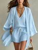 Women's Summer Casual Three Piece Set European American Style Loose Cotton Linen mid Length Cardigan Sleeveless Vest Shorts_ecoleips.com