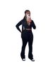 Women's High Waist Short Top Three Piece Suit Micro Flared Casual Sports Set Basic Solid Color_ecoleips.com
