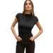 Cross-border European And American Women's 2025 Spring/Summer Fashion Versatile Solid Color Pleated Short-Sleeve_ecoleips.com