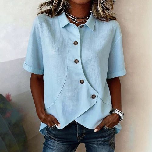 Women's Clothing Summer New Arrival Casual Solid Color Irregular Shirt Popular Style_ecoleips.com