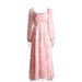 French-style Tea Break Dress For Women, 2026 Summer New Model, Pink, Waist-cinching, Slimming, Printed Fairy Long Dress,_ecoleips.com
